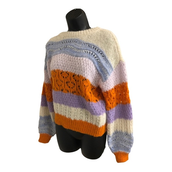 Vero Moda crochet knit colorblock new boho sweater size medium brand new - Picture 3 of 17